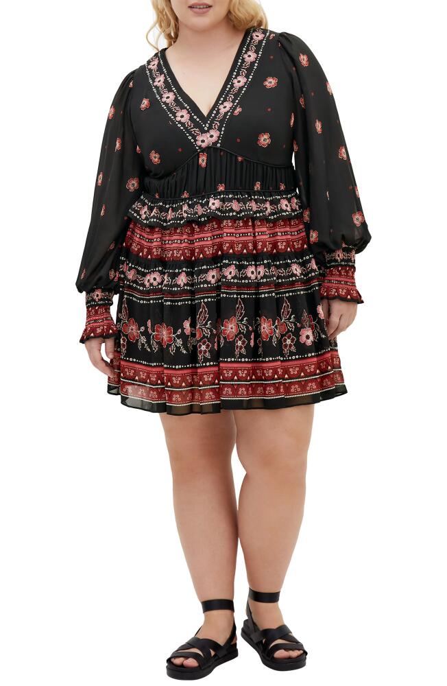 City Chic Hudson Long Sleeve Minidress in Black Batik Border Cover