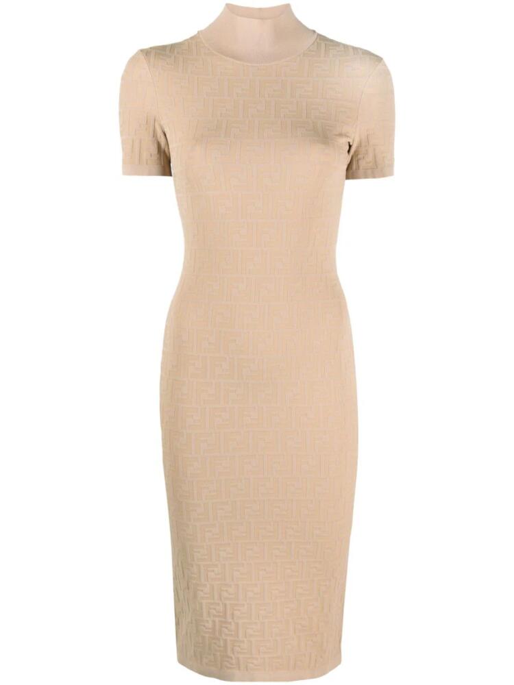 FENDI FF jacquard body-con midi dress - Brown Cover