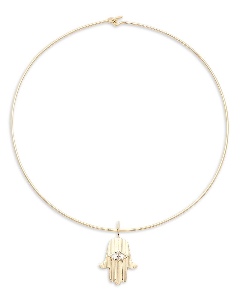 Jennifer Zeuner Sari White Sapphire Hamsa Pendant Choker Necklace in 14K Yellow Gold Over Sterling Silver, 14 Cover