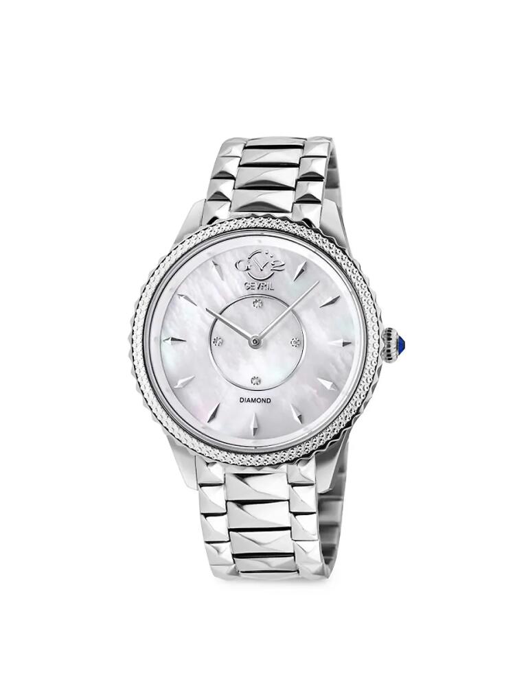 GV2 Women's Siena 38MM Stainless Steel, Mother of Pearl & 0.02 TCW Diamond Bracelet Watch Cover