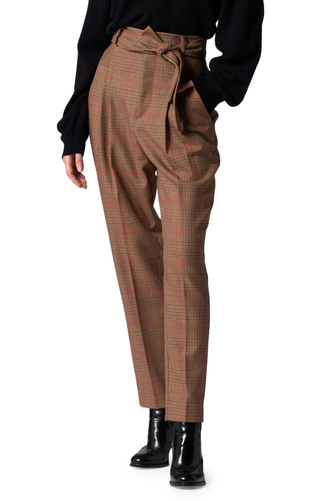 Equipment Saree Plaid Belted High Waist Tapered Trousers in Emperador Multi Cover