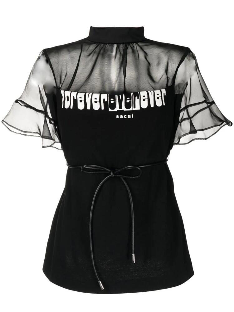 sacai printed semi-sheer panelled T-Shirt - Black Cover