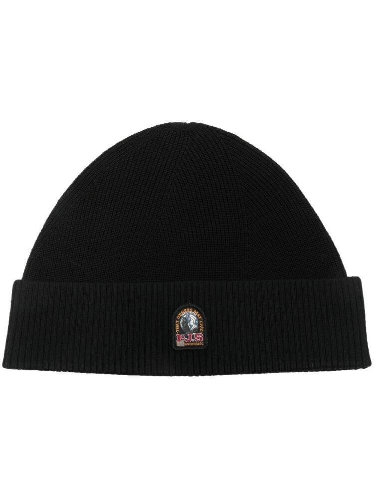 Parajumpers logo-patch knitted merino beanie - Black Cover