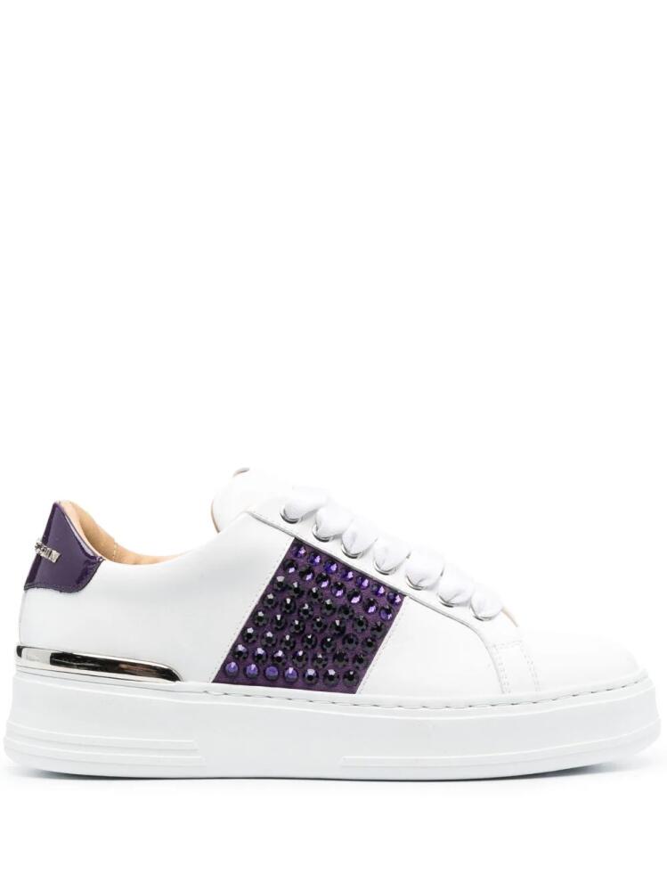 Philipp Plein crystal-embellished low-top leather sneakers - White Cover