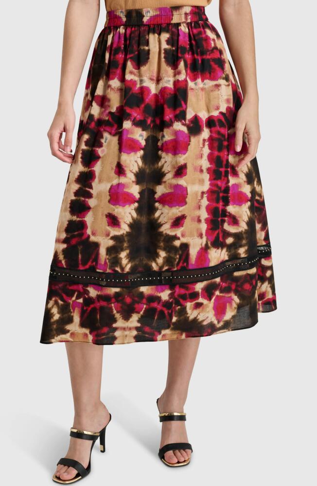 DKNY Stud Detail Cotton Voile Midi Skirt in Rippled Inkblot Cover