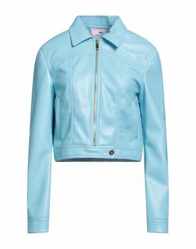 Chiara Ferragni Woman Jacket Sky blue Polyester, Polyurethane resin Cover