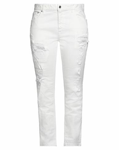 Just Cavalli Woman Jeans White Cotton, Elastane, Bovine leather, Glass Cover