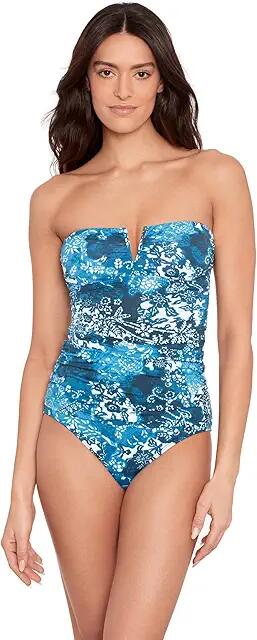 LAUREN Ralph Lauren Indigo Patchwork V Wire Shirred Bandini (Multicolor) Women's Swimwear Cover