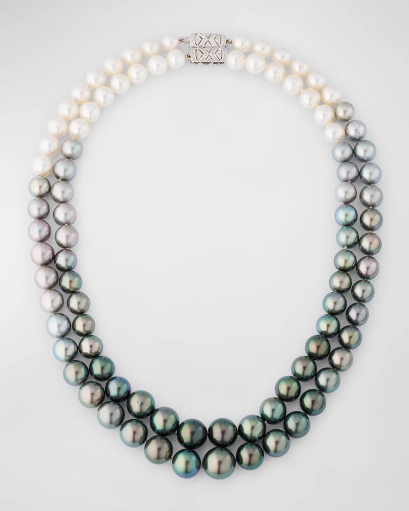 Belpearl 18K White Gold 9-13.5mm Tahitian and South Sea Pearl 2 Row Necklace with Diamond Clasp Cover