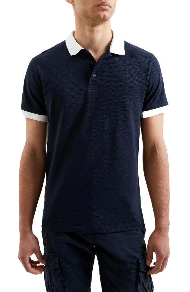 French Connection Popcorn Cotton Polo in 40-Marine Blue-White Cover