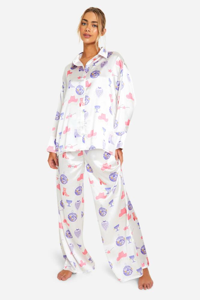 boohoo Womens Western Print Button Up Pj Set - Purple Cover