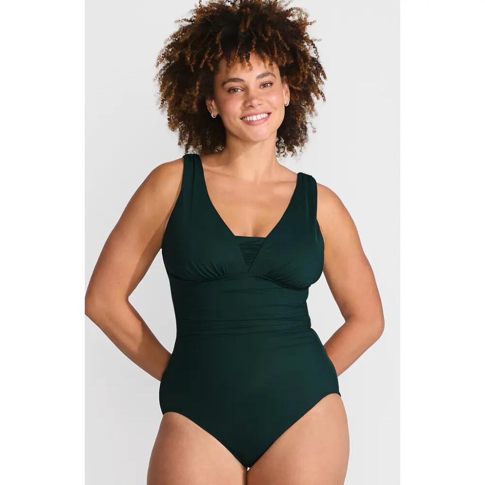 Lands' End SlenderSuit Grecian Tummy Control Chlorine Resistant One Piece Swimsuit in Deep Balsam Cover