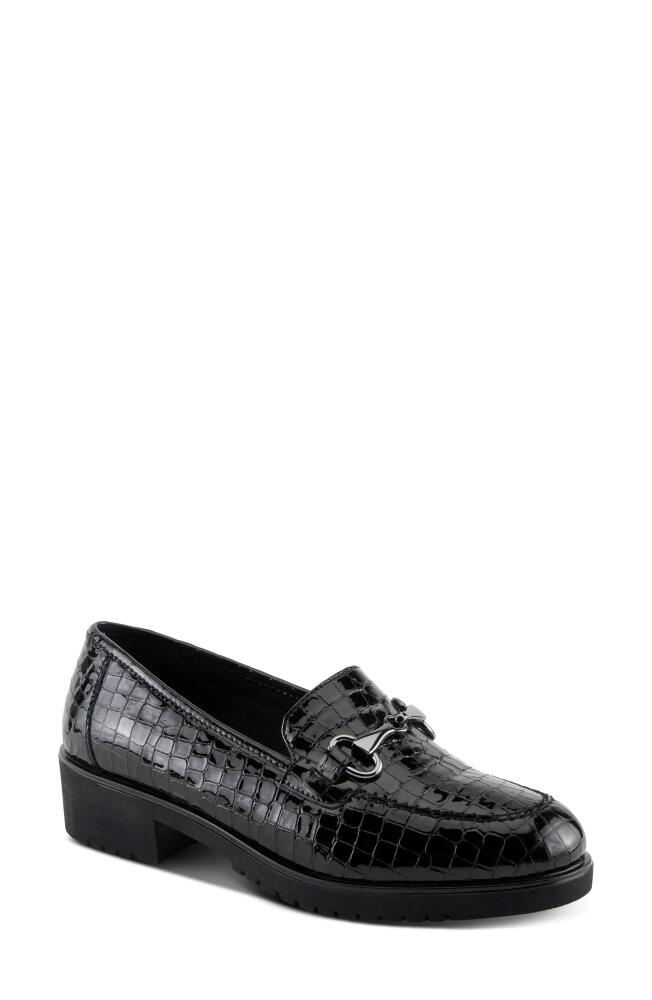 Spring Step Hylen Platform Bit Loafer in Black Croco Patent Cover