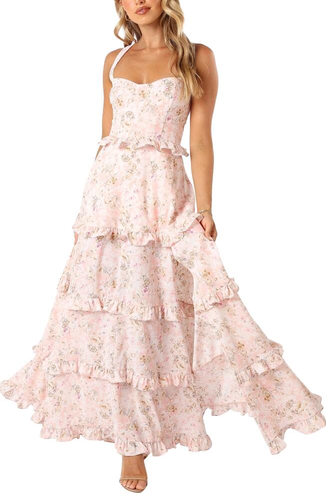 Petal & Pup Lillee Floral Print Tiered Maxi Dress in Pink Floral Cover