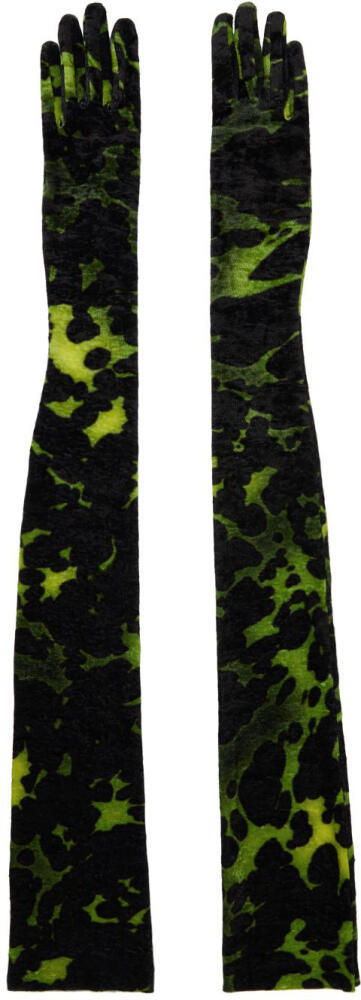 Dries Van Noten Green & Black Long Crushed Velvet Gloves Cover