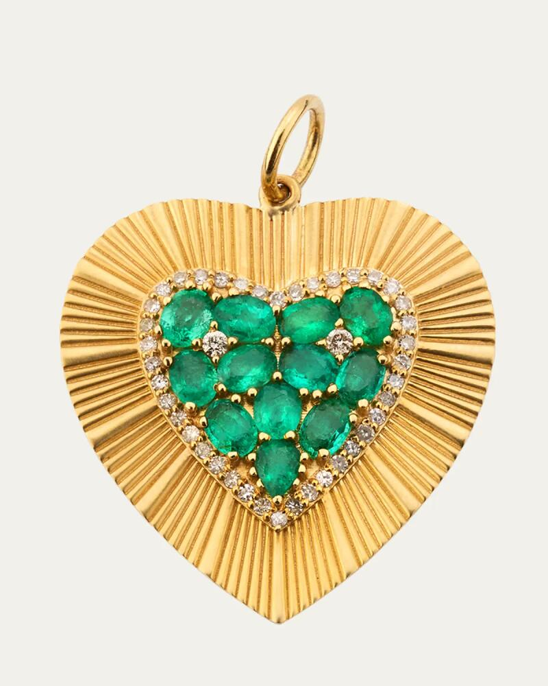 Siena Jewelry 14K Yellow Gold Emerald and Diamond Fluted Heart Charm Cover