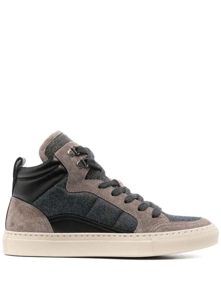 Brunello Cucinelli panelled high-top sneakers - Grey Cover