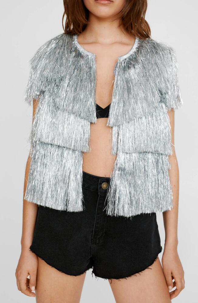 NASTY GAL Tiered Metallic Tinsel Jacket in Metallic Silver Cover