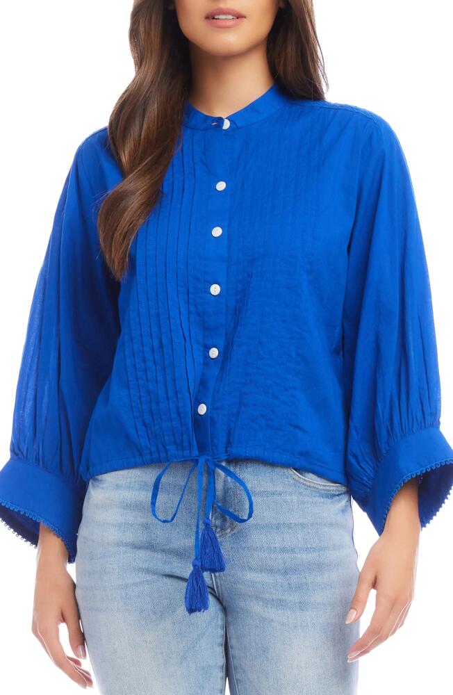 Karen Kane Pintuck Pleat Cotton Button-Up Shirt in Blue Cover