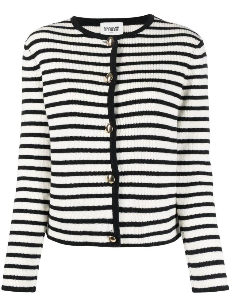 Claudie Pierlot striped ribbed-knit cardigan - Neutrals Cover