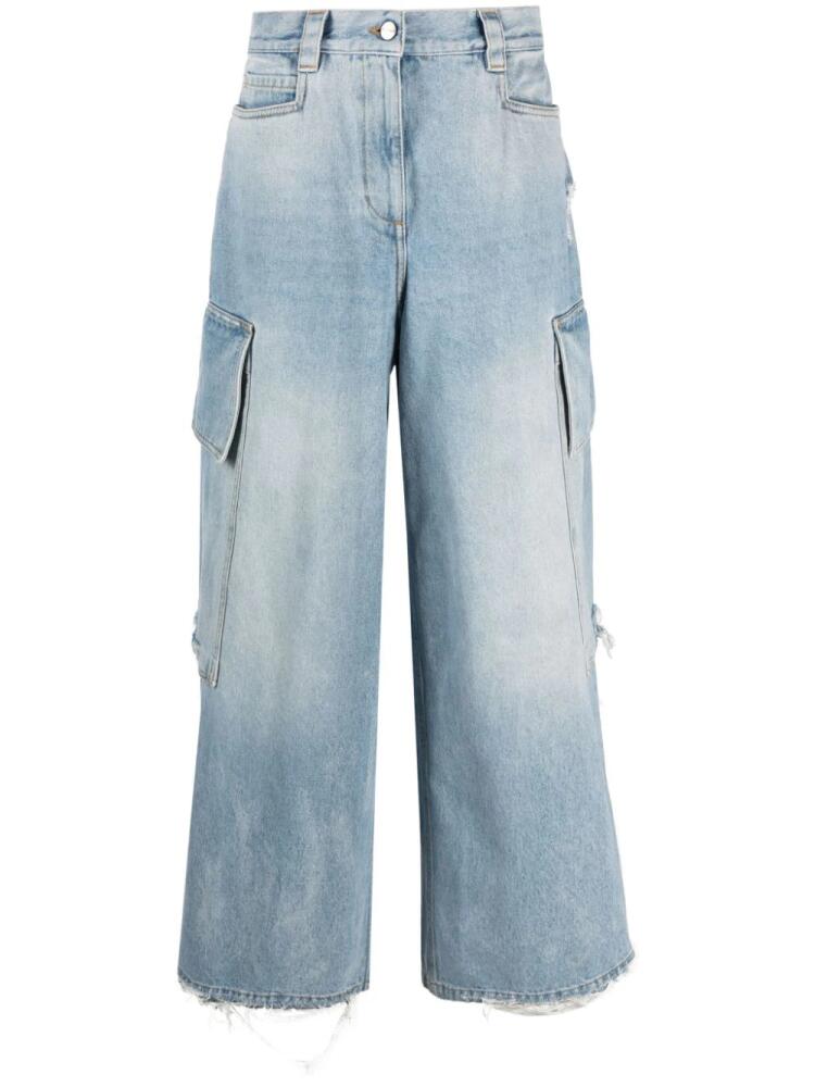 Palm Angels ripped-detail wide-leg jeans - Blue Cover