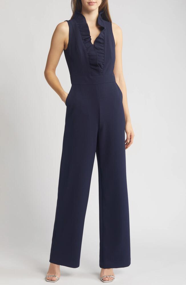 Eliza J Ruffle Neck Jumpsuit in Navy Cover