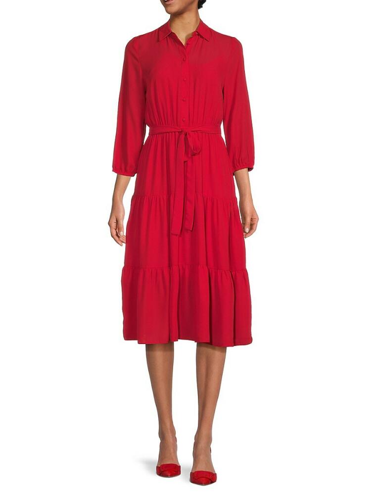 NANETTE nanette lepore Women's Flounce Hem Belted Midi Dress - Crimson Ruby Cover