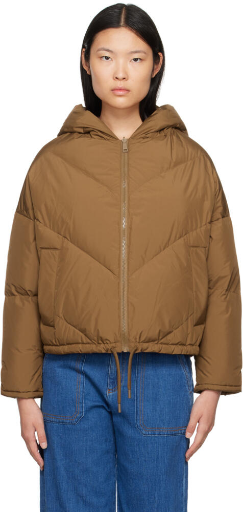 Yves Salomon Brown Hooded Reversible Down Jacket Cover