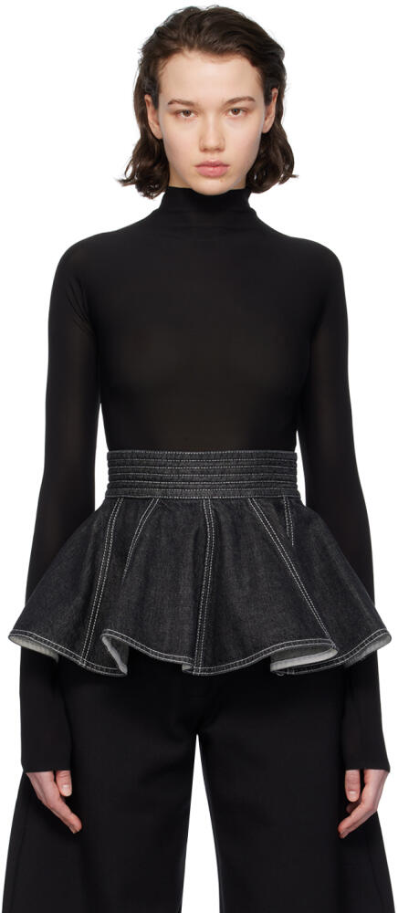 ALAÏA Black Gathered Denim Miniskirt Cover