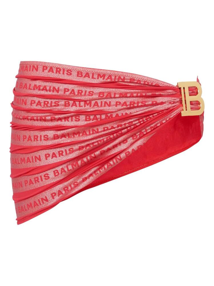 Balmain logo-plaque ruched sarong - Red Cover