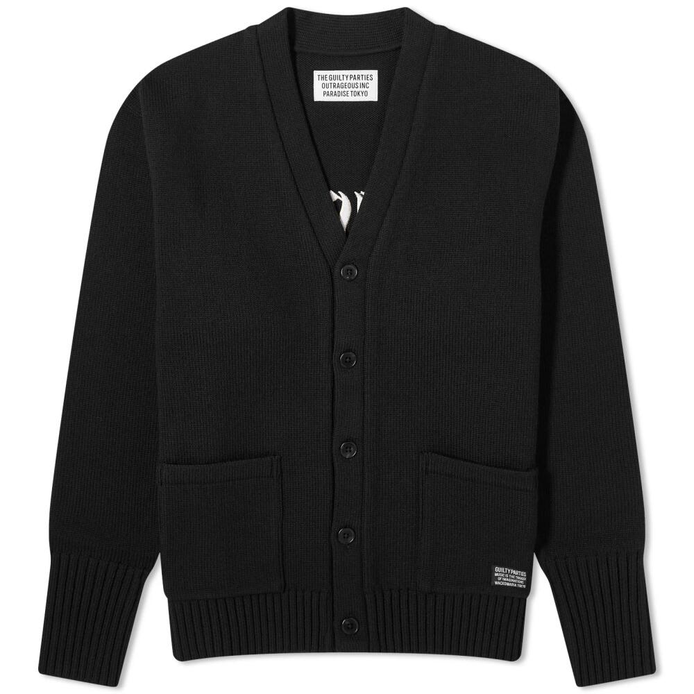 Wacko Maria Men's Lettered Logo Wool Cardigan in Black Cover