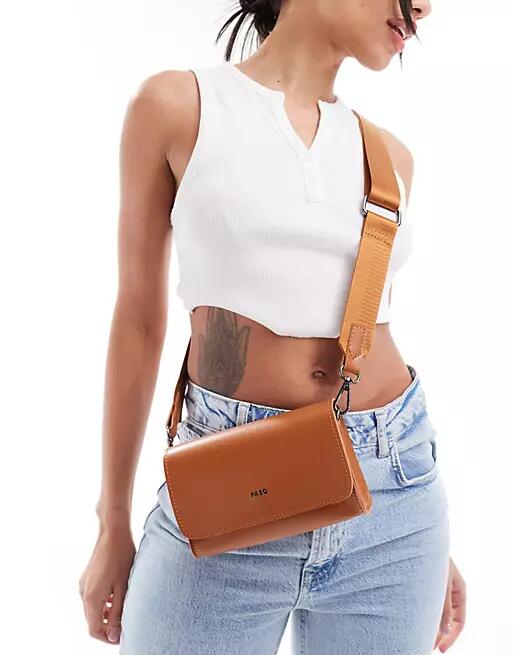 PASQ rectangular flap top cross body bag in tan-Brown Cover