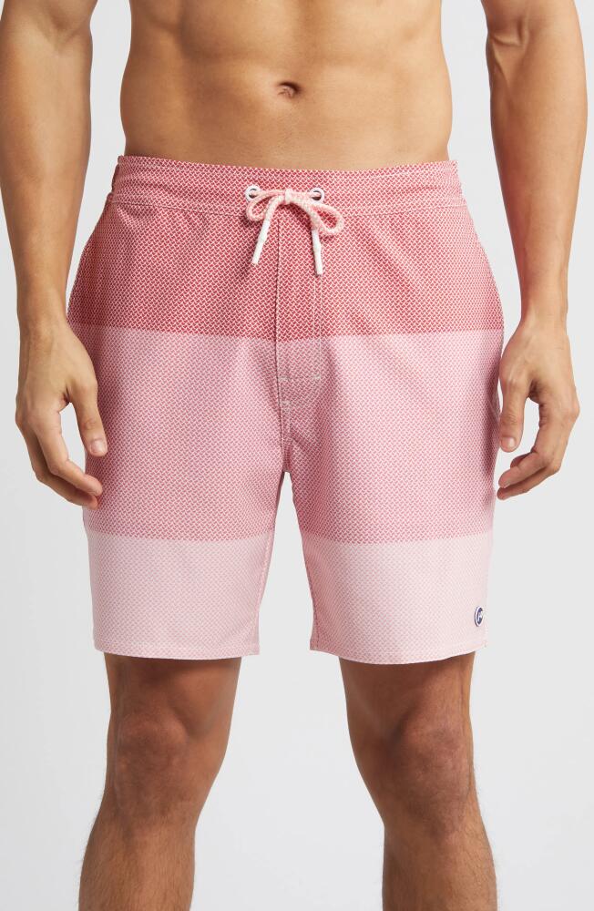 johnnie-O Bida Colorblock Swim Trunks in Coral Cover