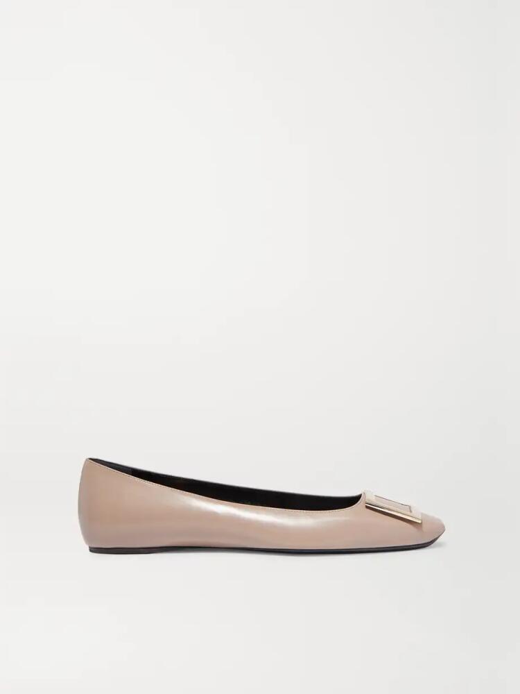 Roger Vivier - Quadrata Trompette Embellished Leather Ballet Flats - Brown Cover