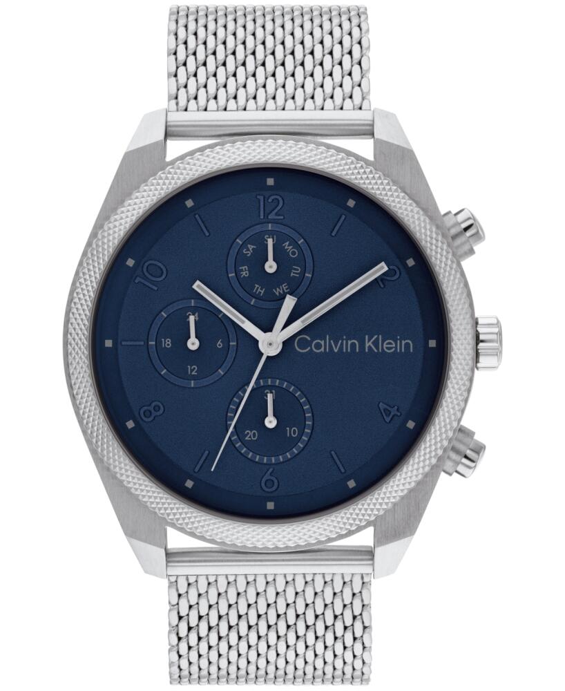 Calvin Klein Men's Multifunction Silver-Tone Stainless Steel Mesh Bracelet Watch 44mm - Silver Cover