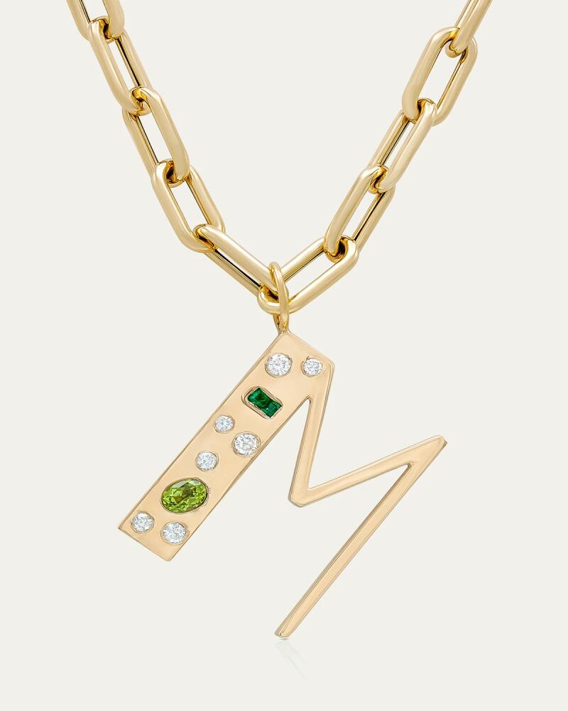 Audrey C. Jewels 14K Yellow Gold Custom Bespoke Initial Necklace with Diamonds, Emeralds and Peridot, 18"L Cover