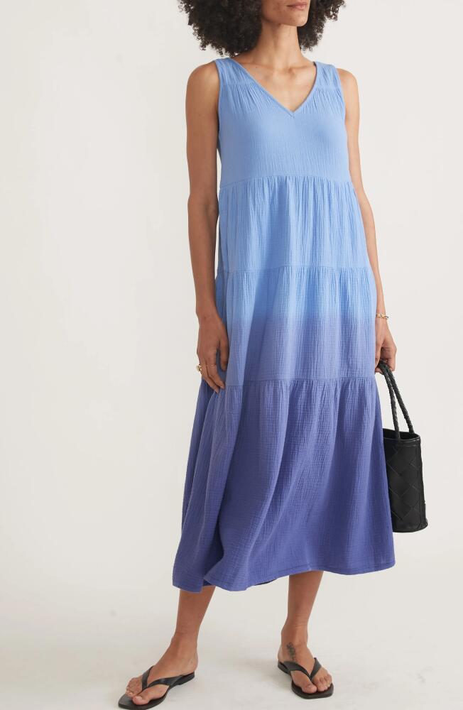 Marine Layer Corinne Ombré Cotton Gauze Midi Dress in Blue Dip Dye Cover