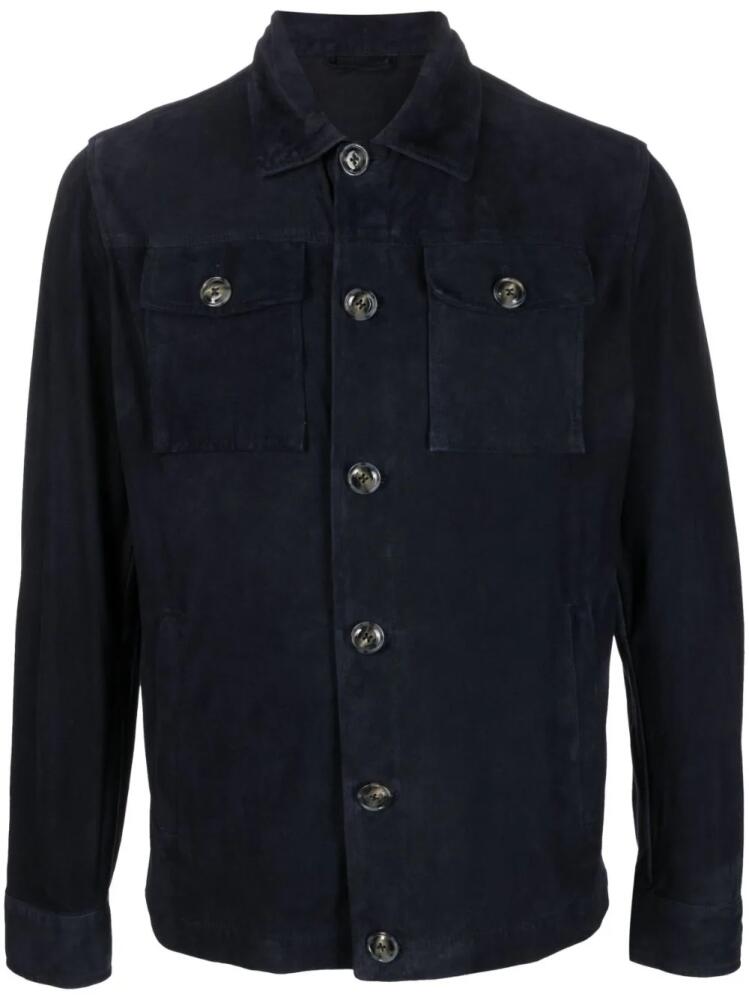 Barba buttoned leather shirt jacket - Blue Cover