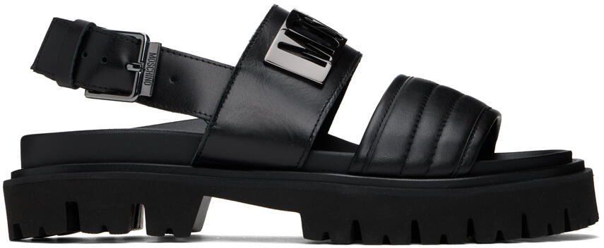 Moschino Black Maxi Logo Plate Calfskin Sandals Cover