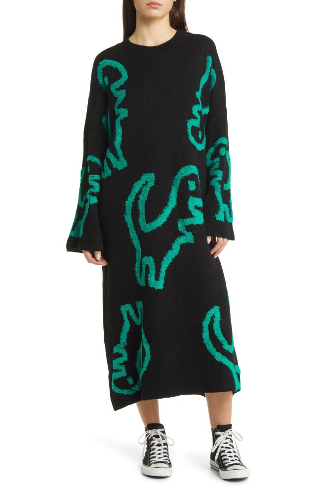 Dressed in Lala Rawr Means I Love You Long Sleeve Oversize Sweater Dress in Black Cover