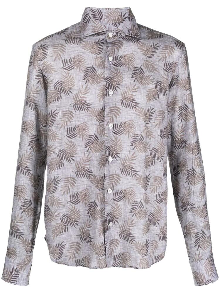 Orian leaf-print linen shirt - Grey Cover