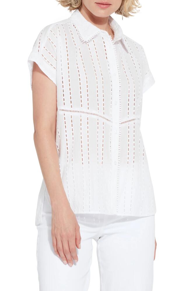 Lyssé Cornet Short Sleeve Cotton Eyelet Button-Up Shirt in White Cover