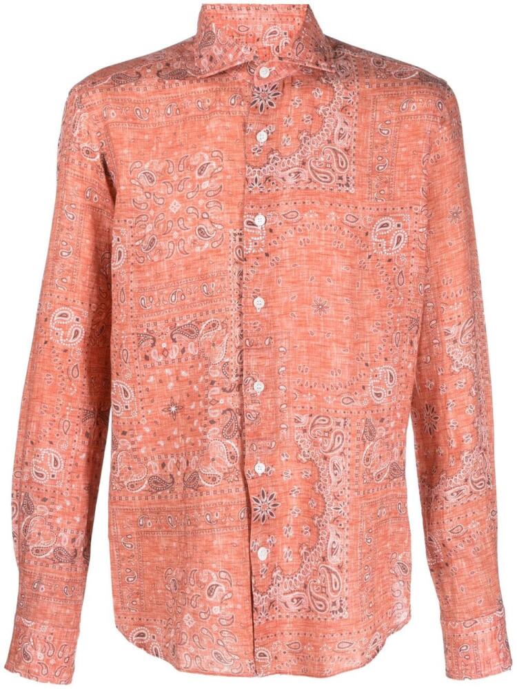 Orian paisley-print linen shirt - Orange Cover