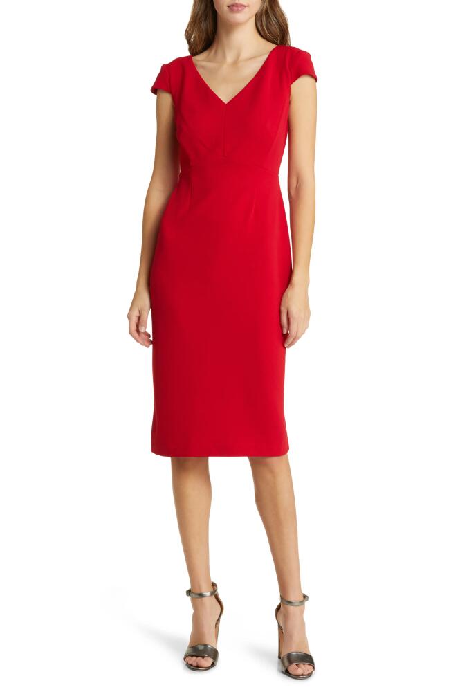 Connected Apparel V-Neck Sheath Dress in Apple Red Cover