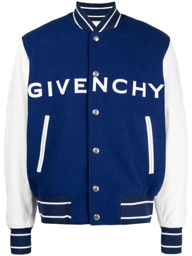 Givenchy logo-embroidered two-tone bomber jacket - Blue Cover