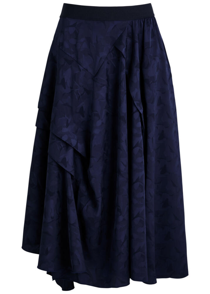 High Attraction Floral-jacquard Satin Midi Skirt - Blue Cover