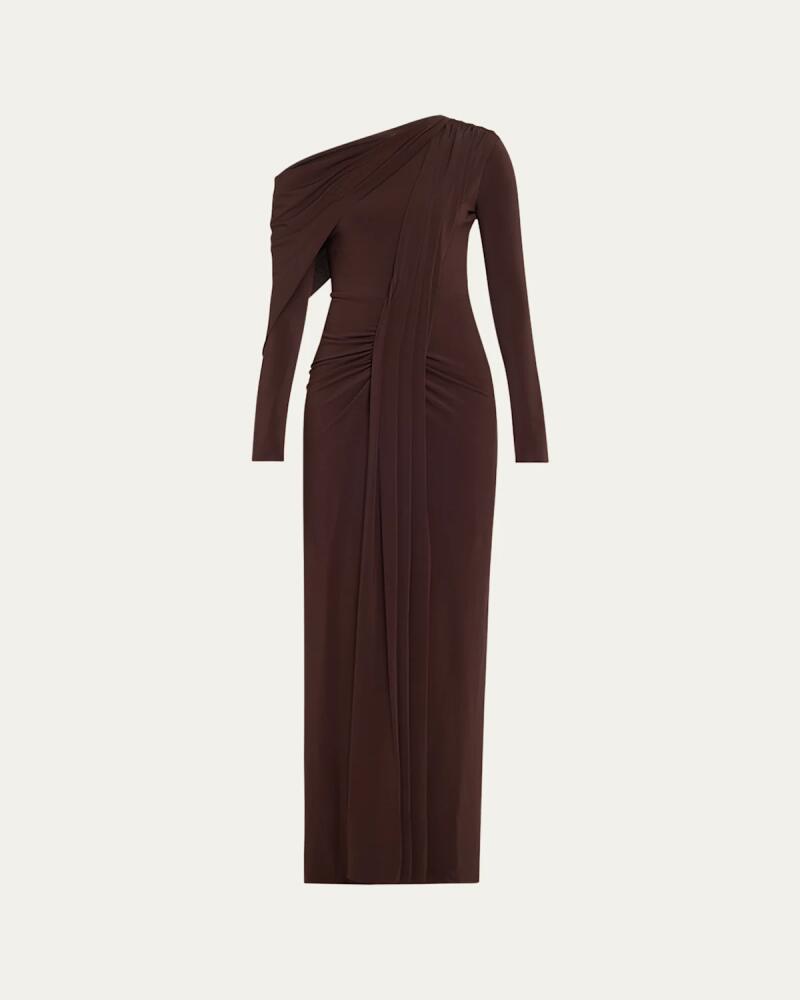 Jason Wu Collection One-Shoulder Long-Sleeve Draped Gown Cover