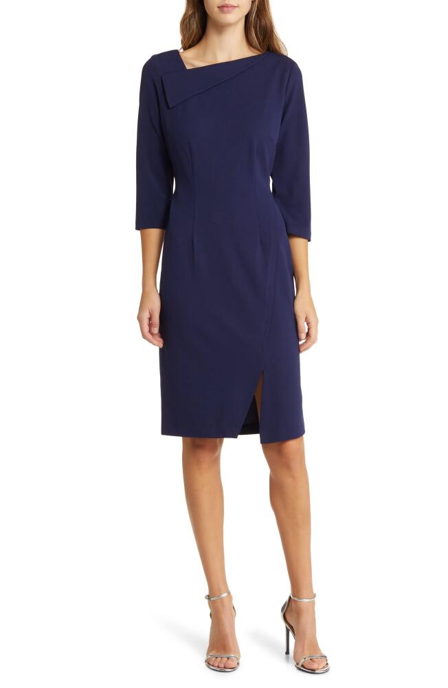 Connected Apparel Asymmetric Neck Sheath Dress in Navy Cover