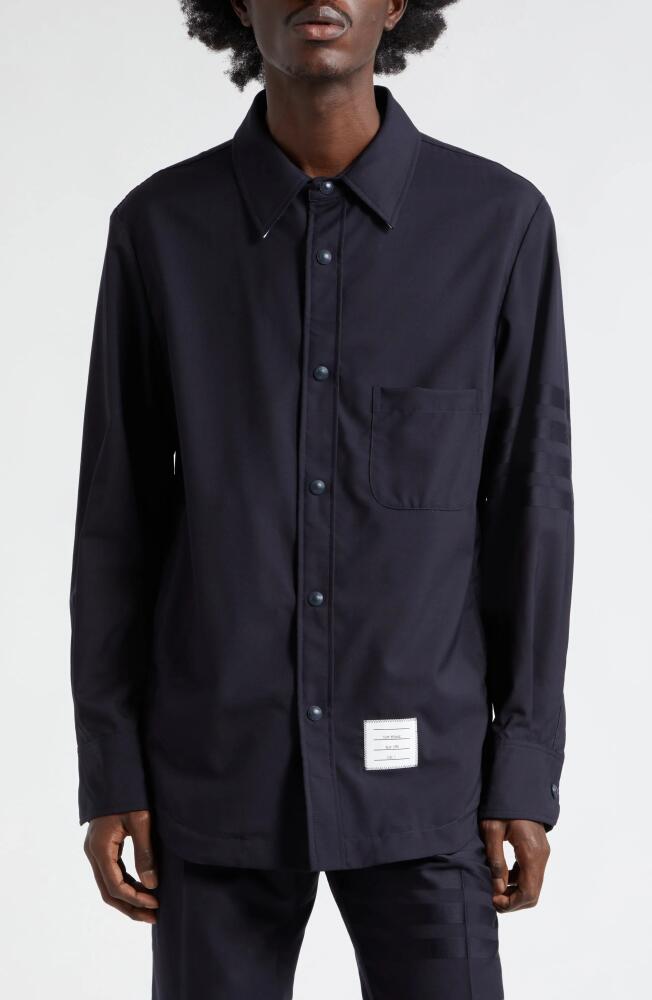 Thom Browne Four-Bar Slim Fit Wool Shirt in Dark Blue Cover