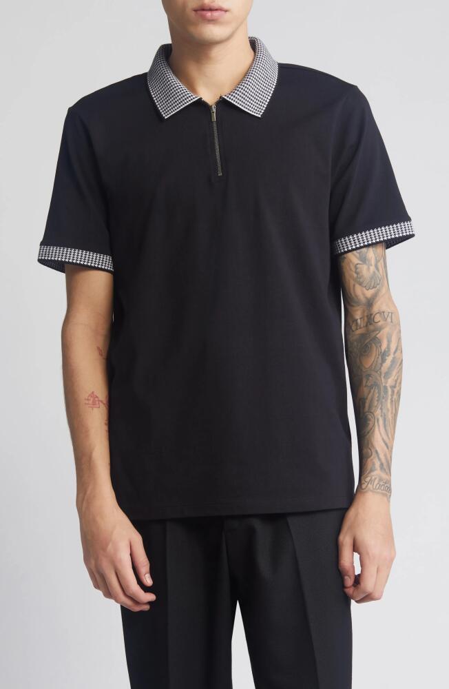 Open Edit Houndstooth Collar Zip Polo in Black Cover